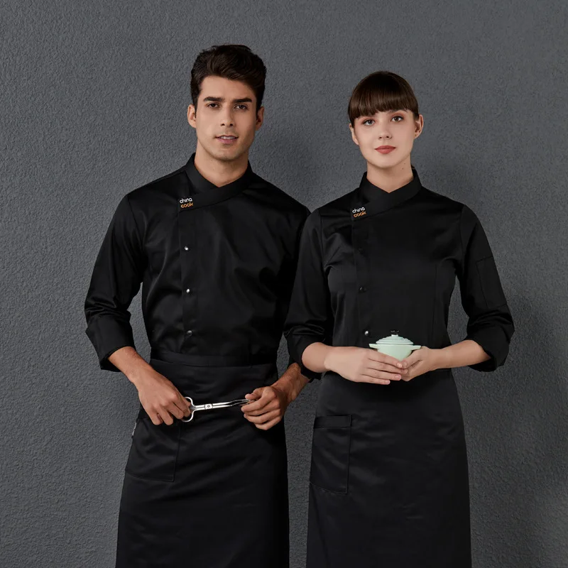 Chef Overalls Men's Short-Sleeved Dining Rear Kitchen Clothing Clothes Breathable Mesh Chef Uniform Long-Sleeved Winter