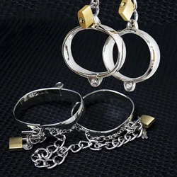 Stainless Steel Restraint Handcuff Shackle Ankle Wrist Cuffs Padlock BDSM Slave Restraint Fantasy Sexy Game Sex Toys for Couples