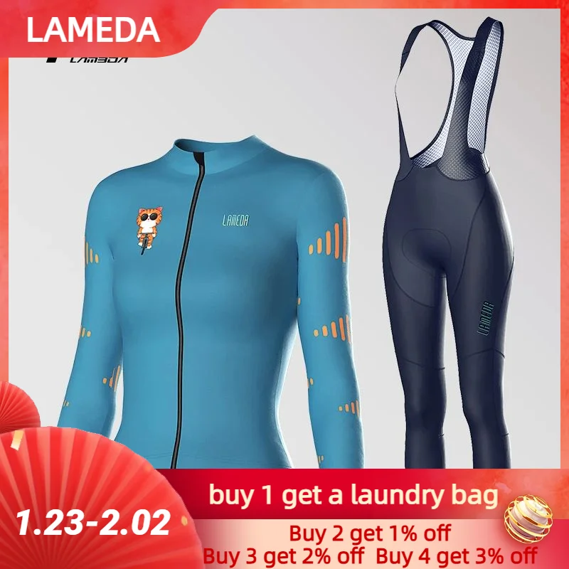 Lameda Cycling Sets Cycling Sets Windproof Cycling Clothing For Women Fleece Long Sleeve Autumn Winter Warm Waterproof Cycling