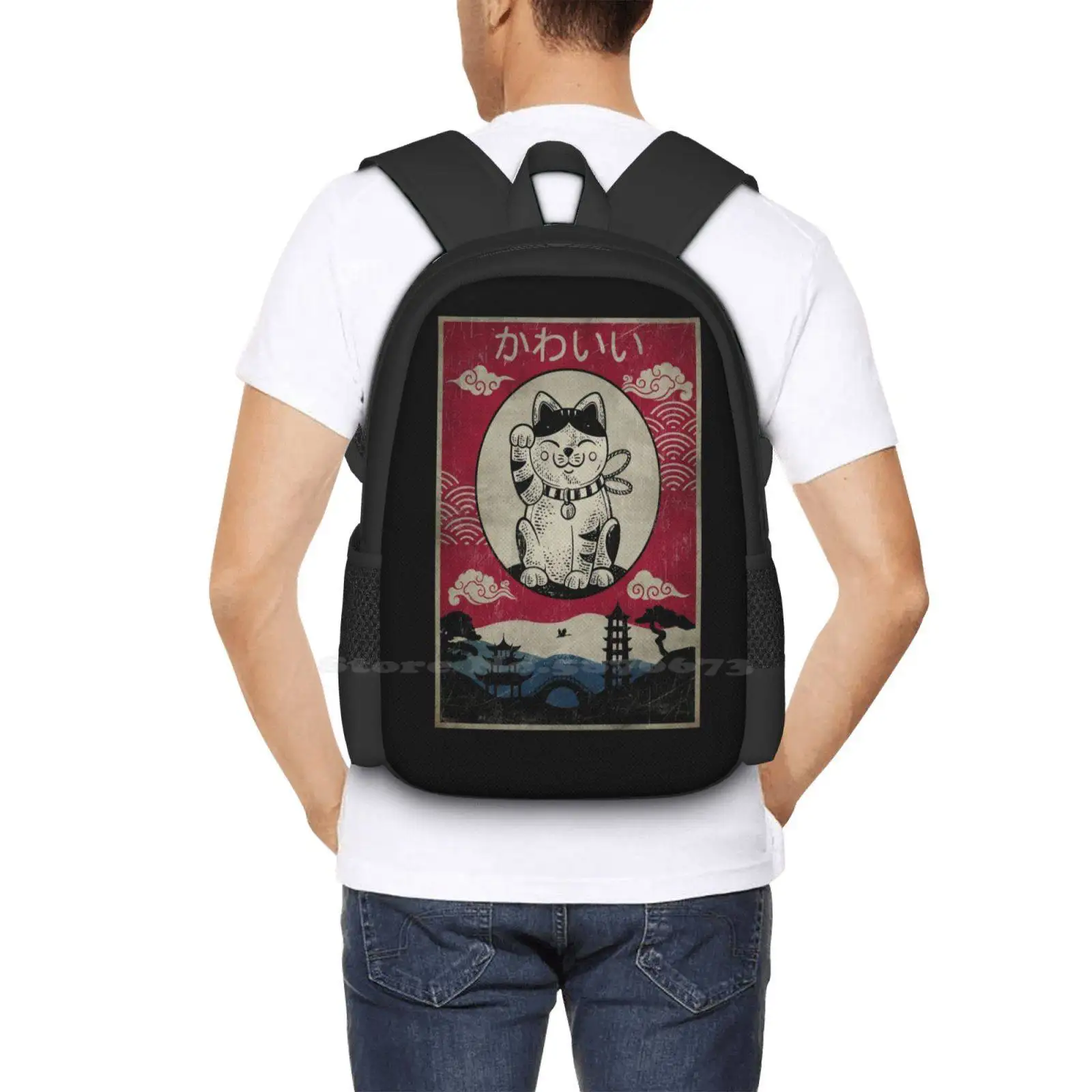 Mochila Vintage Kawaii Cat Anime para hombres, mujeres, niñas y adolescentes, regalo japonés