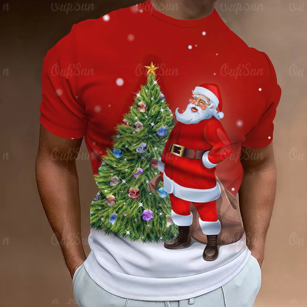 Funny Christmas T-Shirt For Men 3D Santa Print Short Sleeve Top Christmas T-Shirts Oversized Xmas Tee Shirt Men Clothing Unisex