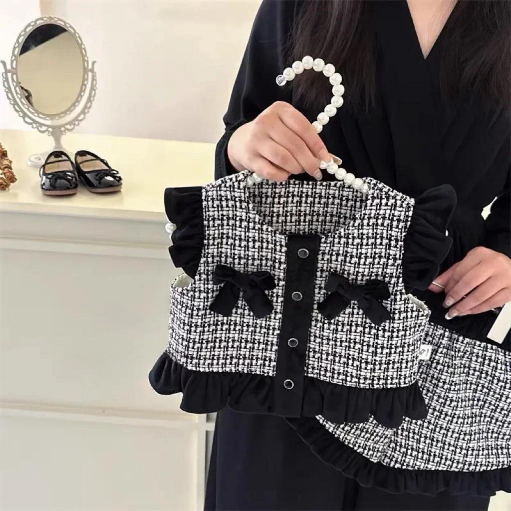 

Girls Vest Set Korean Spring and Autumn New Fashionable Cute Solid Color Bow Sweet Vest Short Skirt Two Piece Set