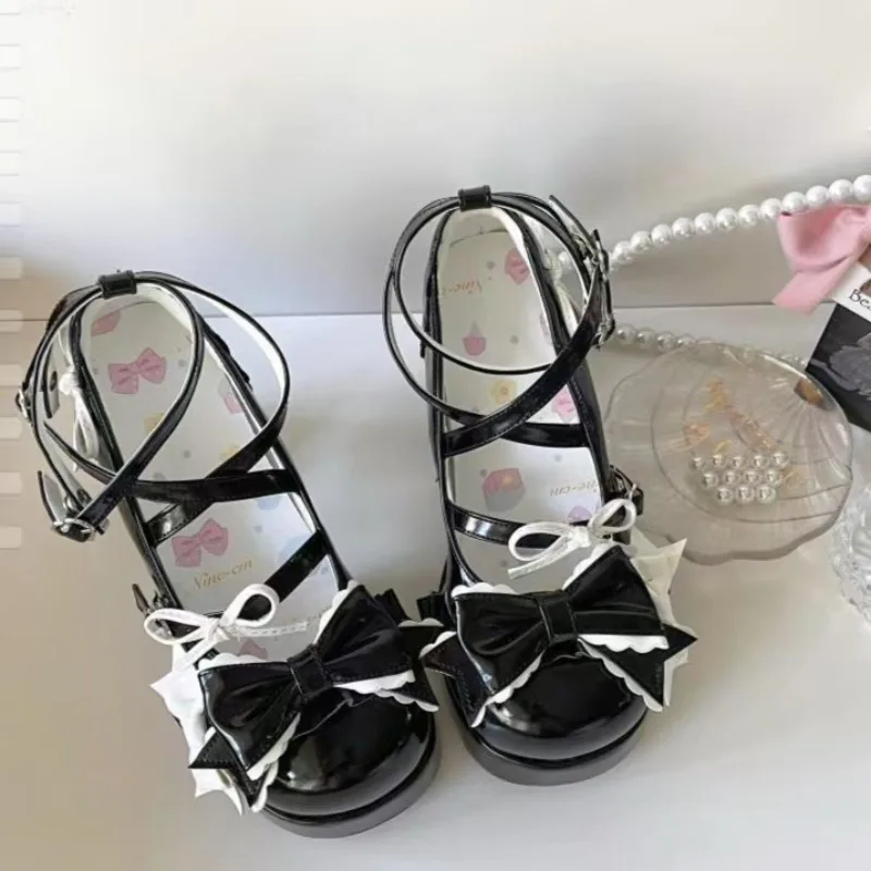

Lolita High Heels Women's 2025 High Quality Coarse Heel Round Head Mary Jane Bow Buckle Dress Party Women's High Heels