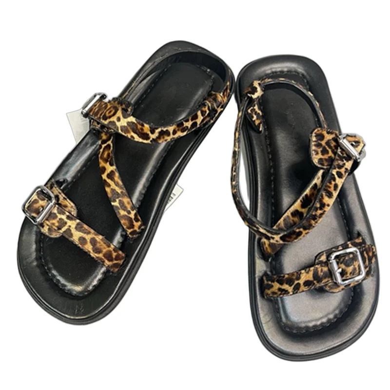 

Withered 2025 SS Minimalist Retro Roman Sandals Fashionable Leopard Print Thick Soled Flat Sandals Summer Sandals Women