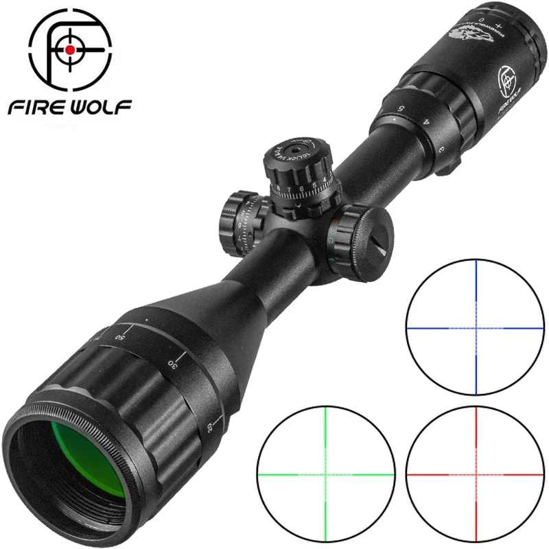 

FIRE WOLF 3-9X50 Hunting Tactical Rifle Scope Green Blue Red Dot Illuminated Reticle Sniper Optical Sight Scope for Rifle