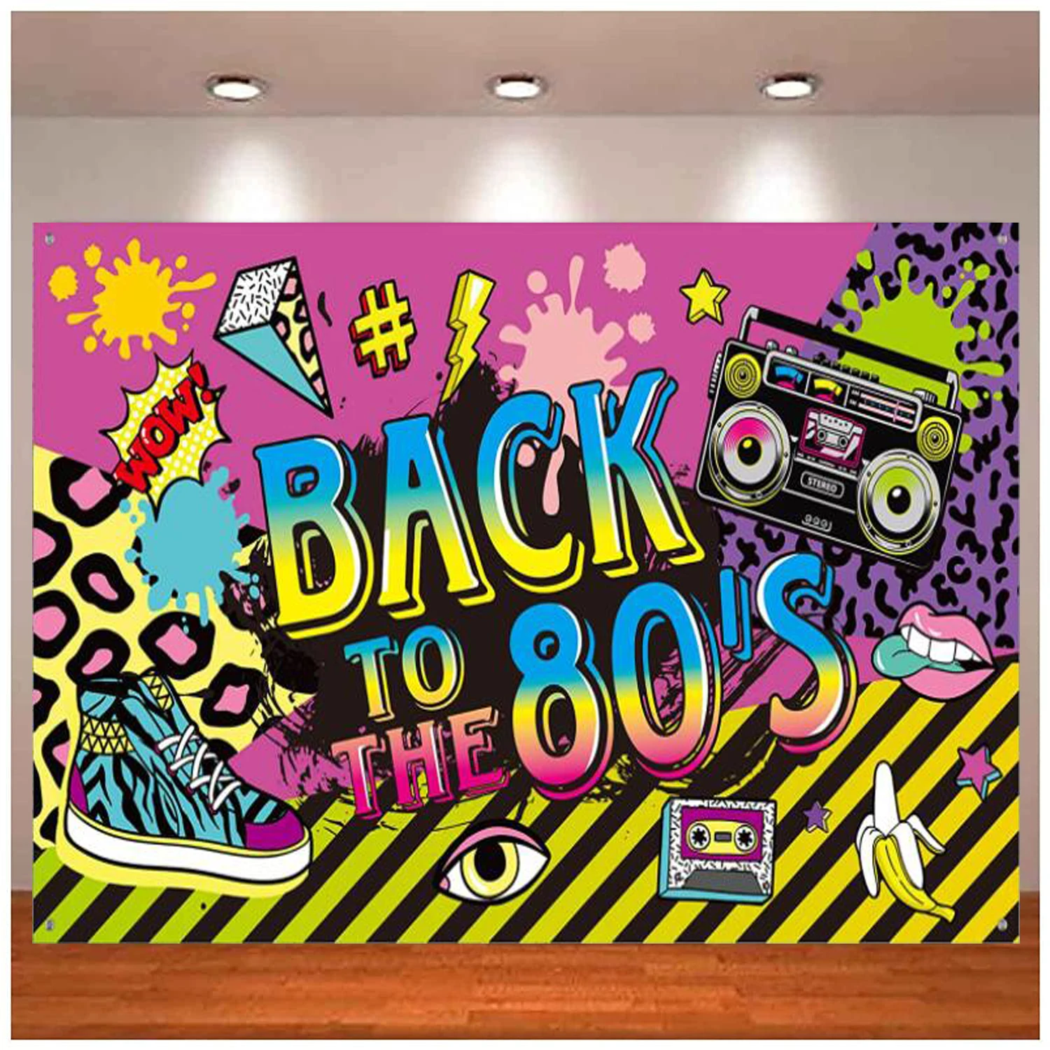 

Photography Backdrop Back To The 80's Hip Hop Sign Party Banner Photo Booth Background Wall Decor Kit For 80's Party Supplies