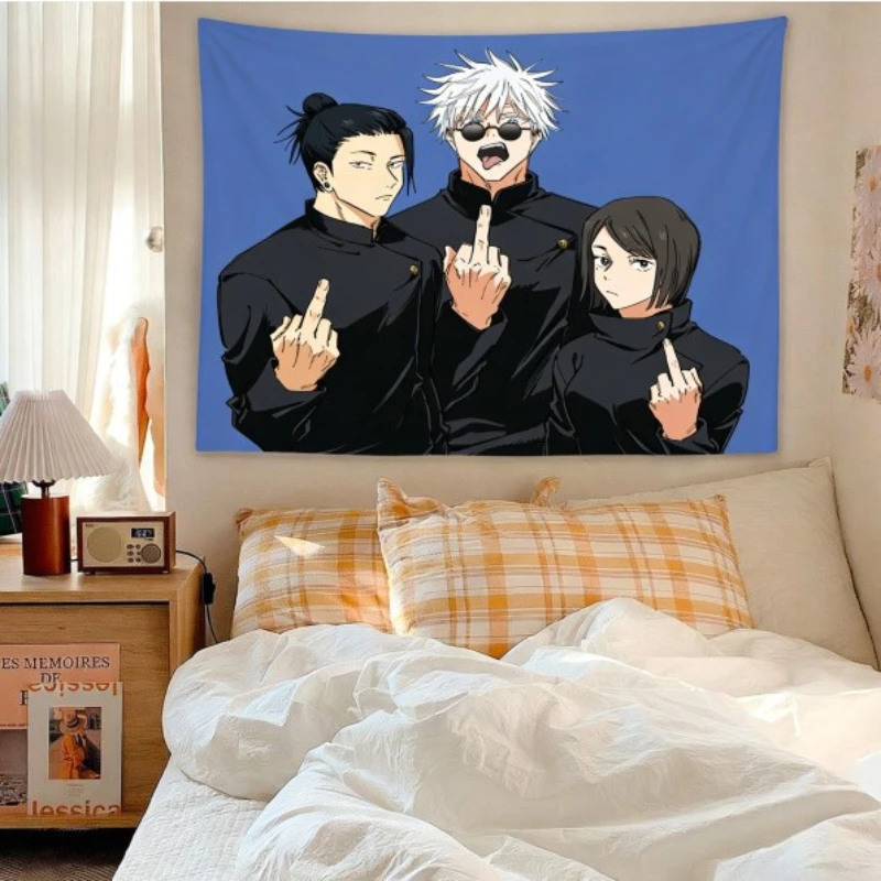 VIKAMA Jujutsu Kaisen Group Anime Tapestry, Manga Wall Hanging, Fans Aesthetic Decor for Bedroom Living Room Dorm