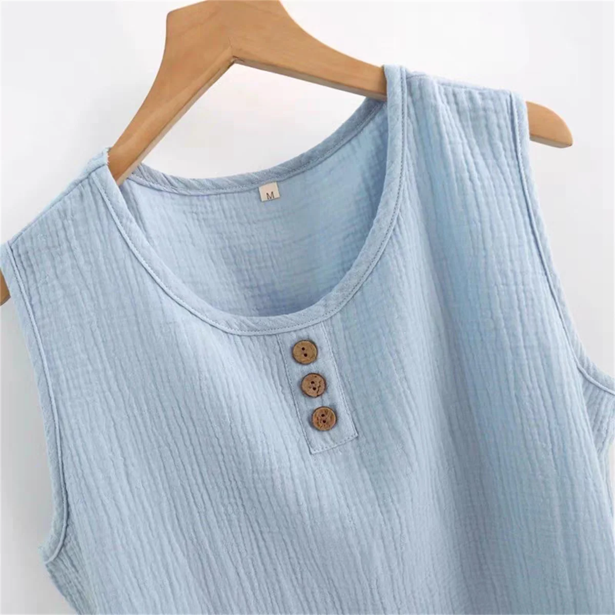 Women's plus Size Linen Cotton Sleeveless Tank Top round Neck Button Casual Summer Tee Loose Fit Chinese Style Vest
