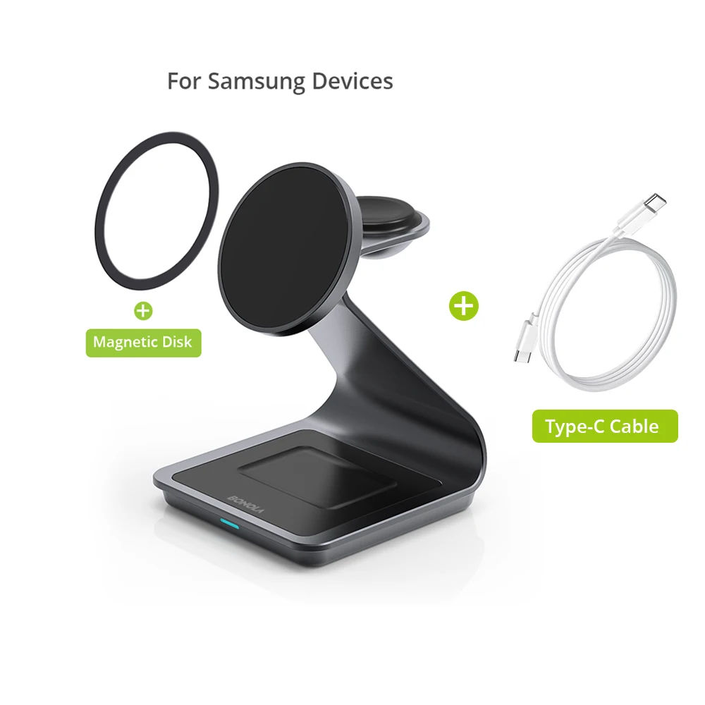 Bonola Magnetische 3-in-1 Draadloze Oplaadstation voor Samsung S24 Ultra/S25/26 Snellaadstandaard voor Galaxy Watch 8/7/6/Oordopjes