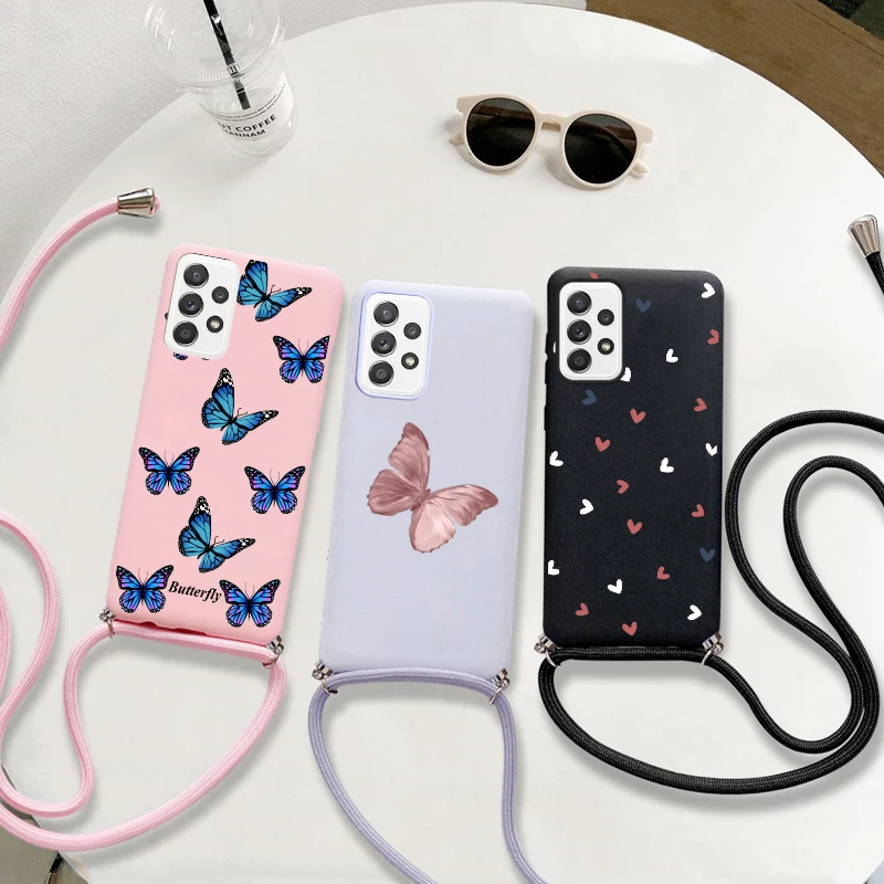 For Samsung Galaxy A32 Case SM-A325F Necklace strap Lanyard Cord silicone phone case For Samsung Galaxy A32 5G SM-A326B Case 