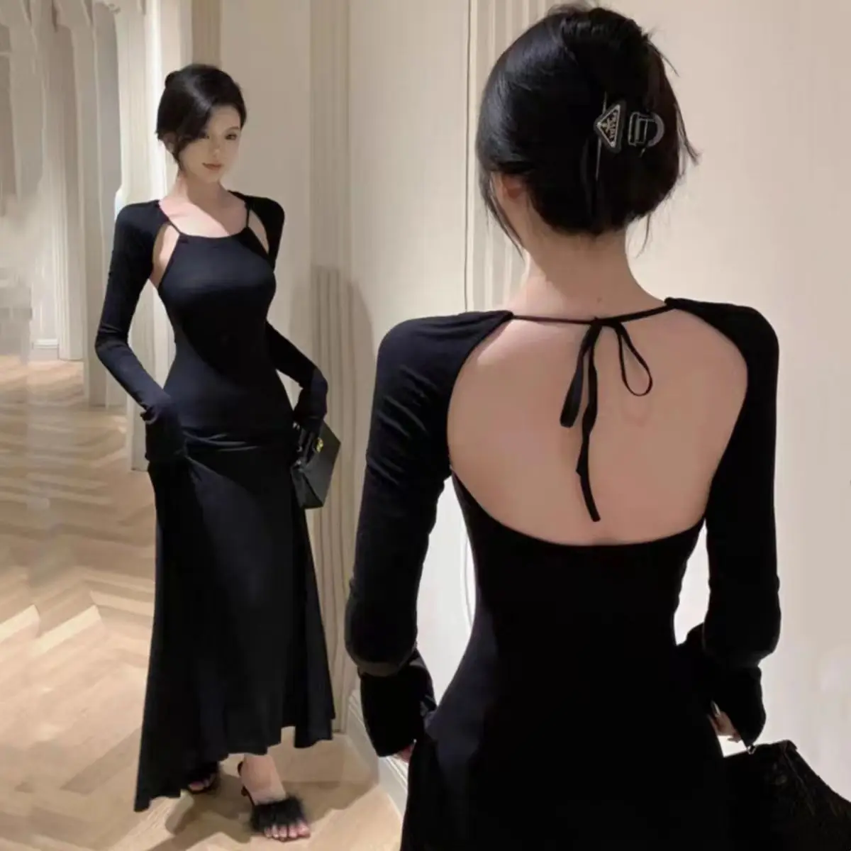 A-line Dress with High-end Backless Slim Hot Girl Waist-hugging Temperament