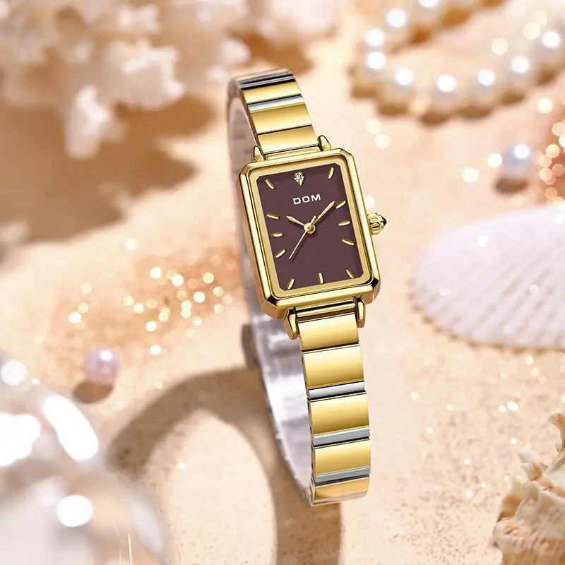 DOM 1760 New Luxury Lady\'s Watches Elegant Rectangle Dial Quartz Watch Diamond Bracelet Gift Original Female Mini Watch