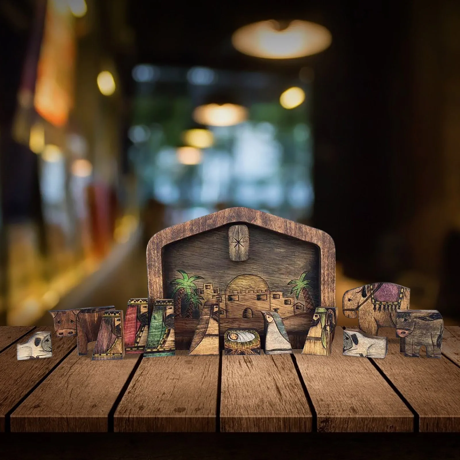 Unique Handmade Wood-fired Water Color Nativity Puzzle Table Decoration