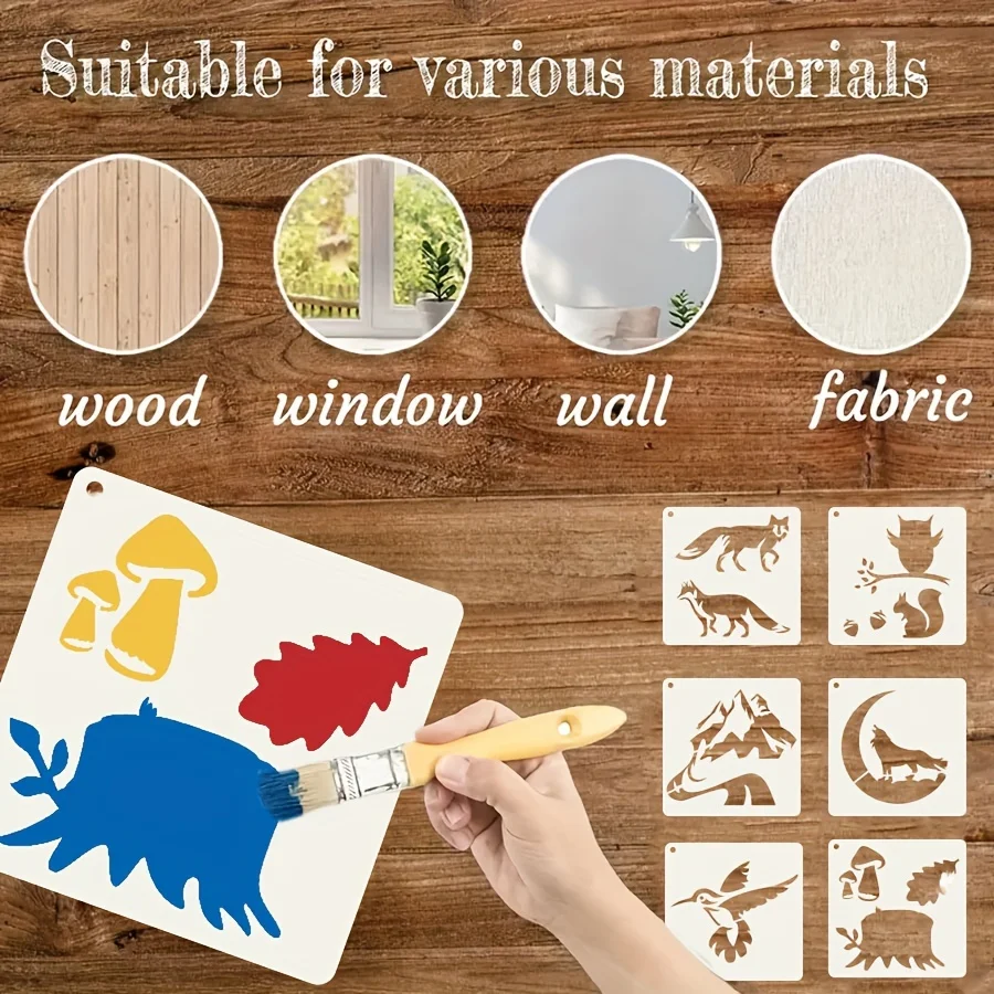 65PCS 4x4inch 숲 동물 스텐실 그림 나무 패브릭 벽 DIY 드로잉 템플릿 세트