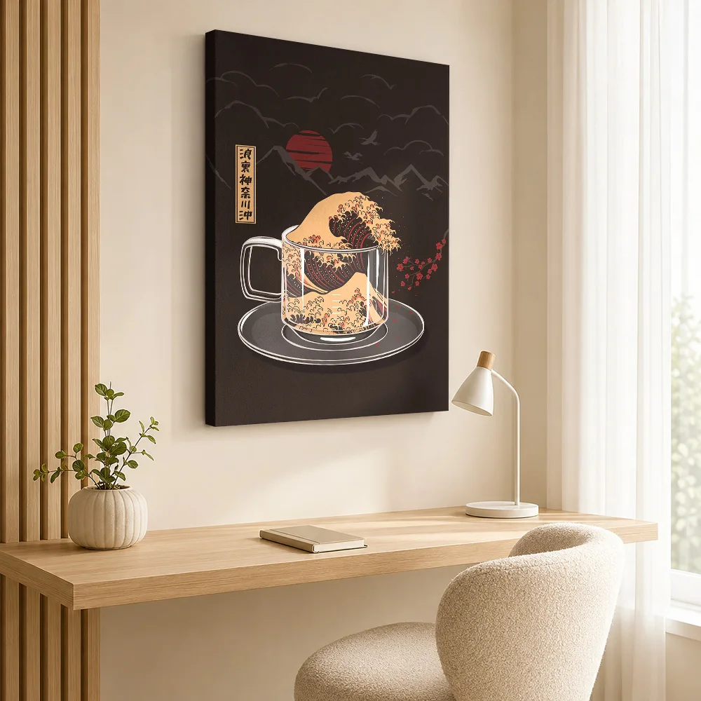 The Great Wave of Coffee Canvas Print Poster Custom Japanese Inspired Canvas Wall Art for Office Decor Ready to Hang Home Gift