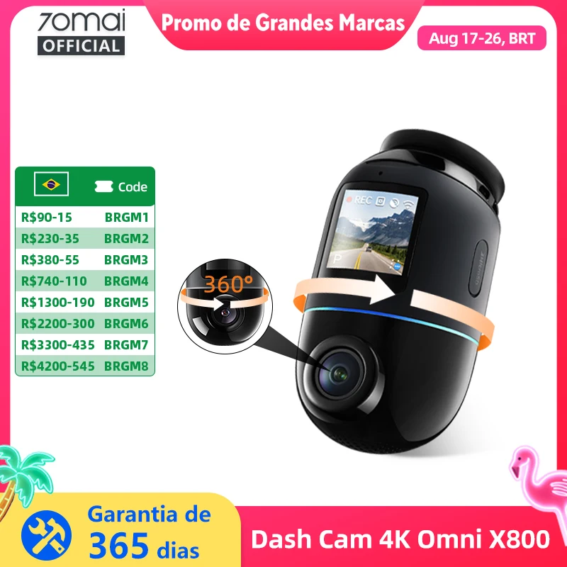 Câmera Veicular 70mai 4K Omni X800 Supercapacitor 360 °   GPS Rotativo Integrado ADAS 4G LTE Alerta em Tempo Real Controle Remoto 70mai X800