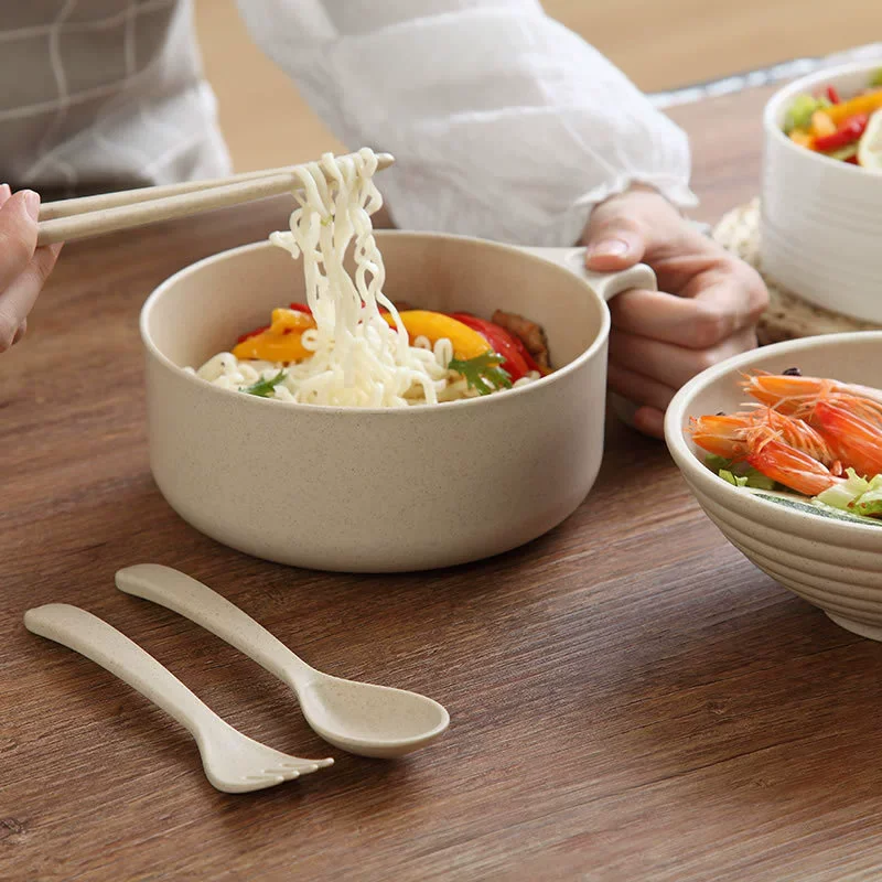 Wheat Straw Bowl Kitchen Spoon Chopsticks Fork Kitchen Tableware Sets Anti-Fall Bowls Noodle Soup Snack Salad Fruit Bowl view 4