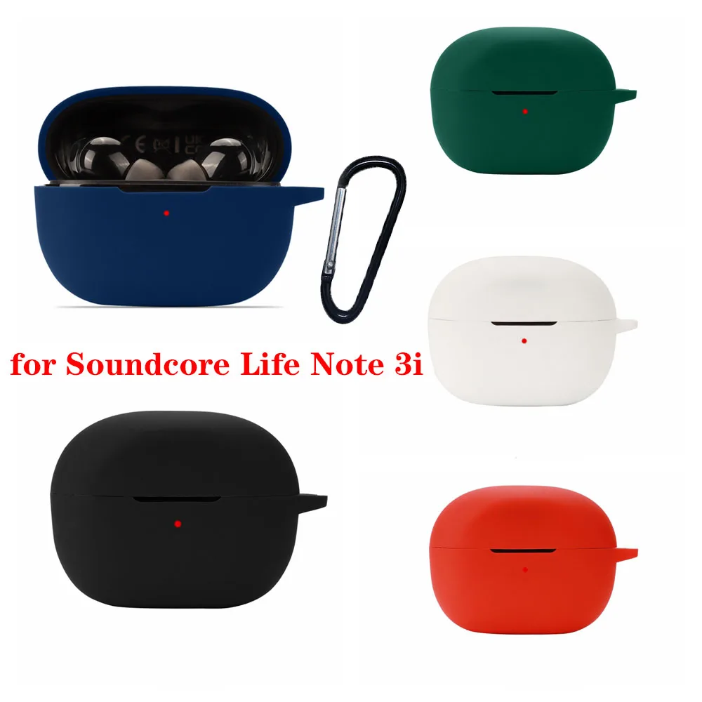 Funda de silicona para Soundcore Life Note 3i, carcasa de borde completo, protección a prueba de golpes, cubierta de auriculares con gancho, caja de auriculares