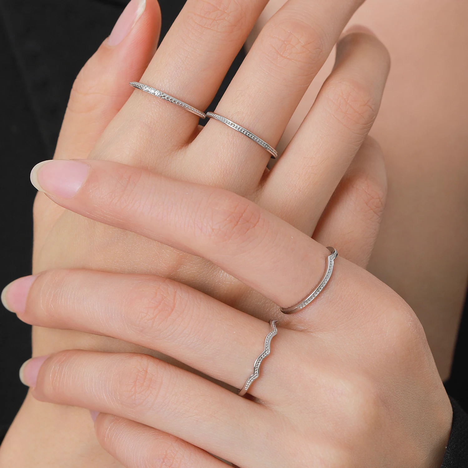 Ailmay Genuine 925 Sterling Silver Letter V Shape Rings For Women Girls Anti-allergy Fine Jewelry Gifts