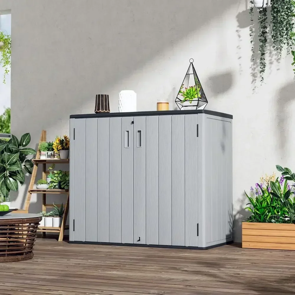 37Cu.ft. Large Weatherproof Lockable Outdoor Storage Cabinet for Balcony, Garage, Backyard in Pale Grey