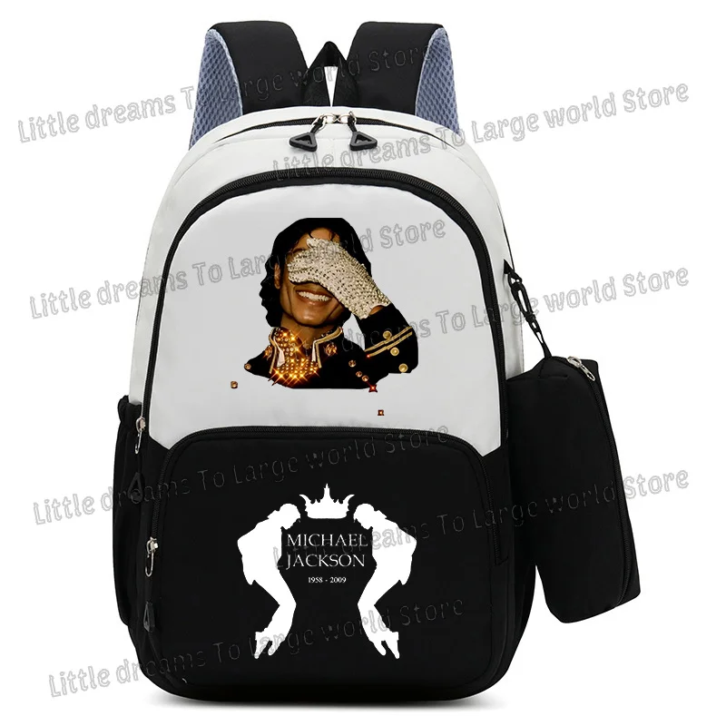 Michael Jackson Singer MJ Backpack Children School Bags for Boys Men Large Bookbag 2pcs Set with Pencil Case Harajuku Knapsack image 4