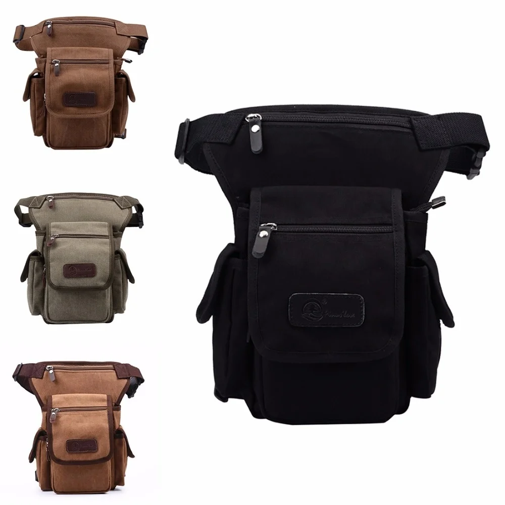 

Men Canvas Motorcycle Rider Waist Pack Drop Leg Bag Military Multi-Pockets Male Bum Hip Belt Fanny Thigh Bags