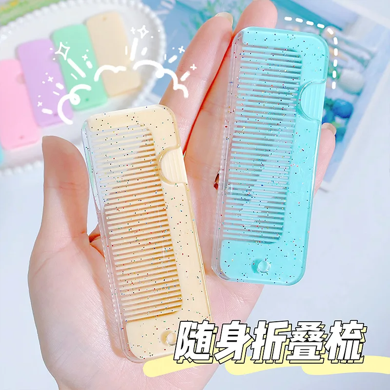 1PC Portable Folding Comb Set Makeup Mirror Cute Mirror Comb For Girls Pocket Size Travel Comb