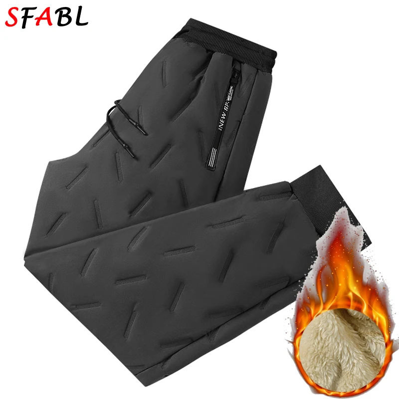 

Зимние толстые флисовые спортивные штаны, уличные брюки, мужские термобрюки, повседневные водонепроницаемые ветрозащитные теплые хлопковые брюки, мужские черные 3XL