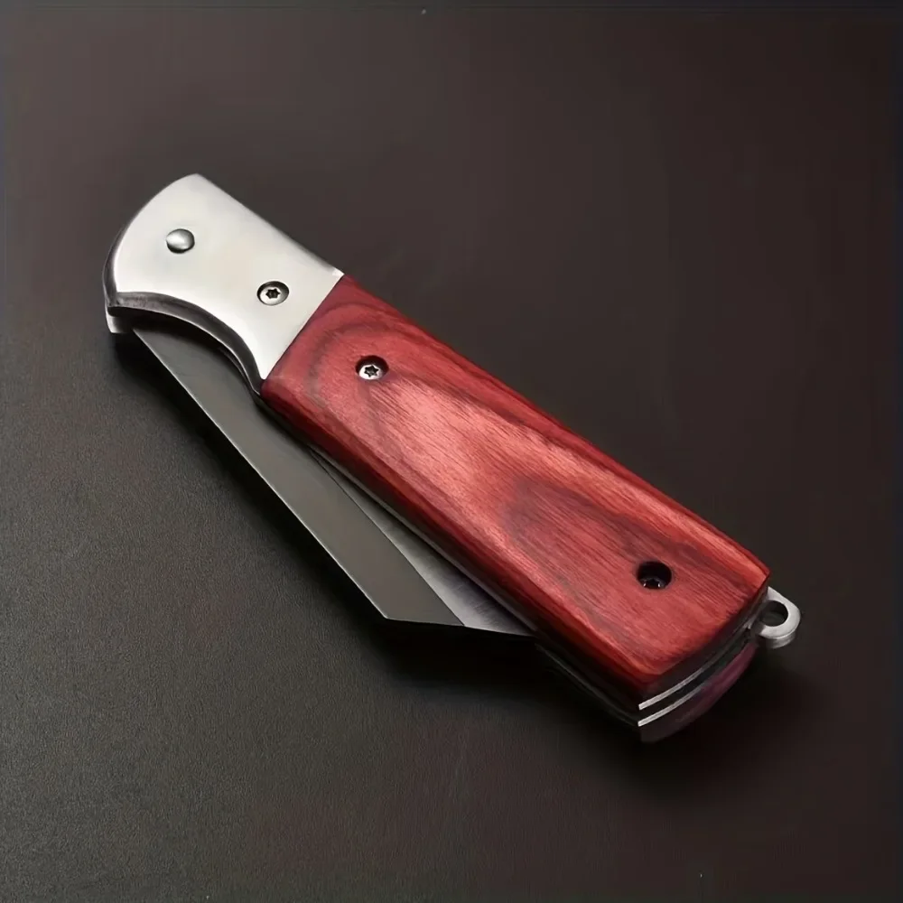 Portable Pocket Folding Knife Stainless Steel Blade Wooden Handle Travel Camping Outdoor Tools