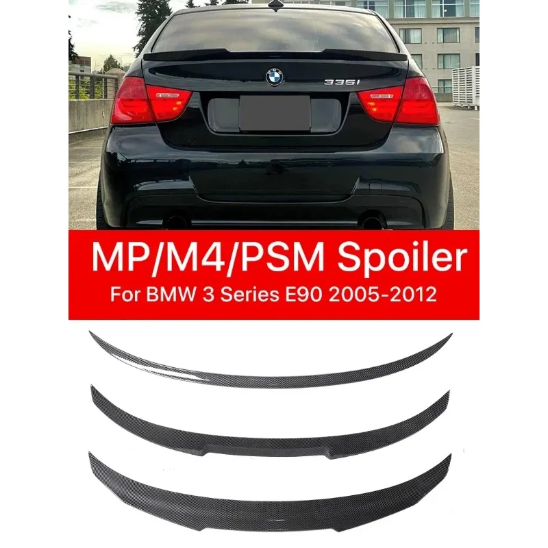 

New! Carbon Fiber Rear Trunk Bumper Lip Roof Boot Spoiler Refit Wing MP M3 M4 PSM Style for BMW 3 Series E90 2005-2012 Gloss Bla