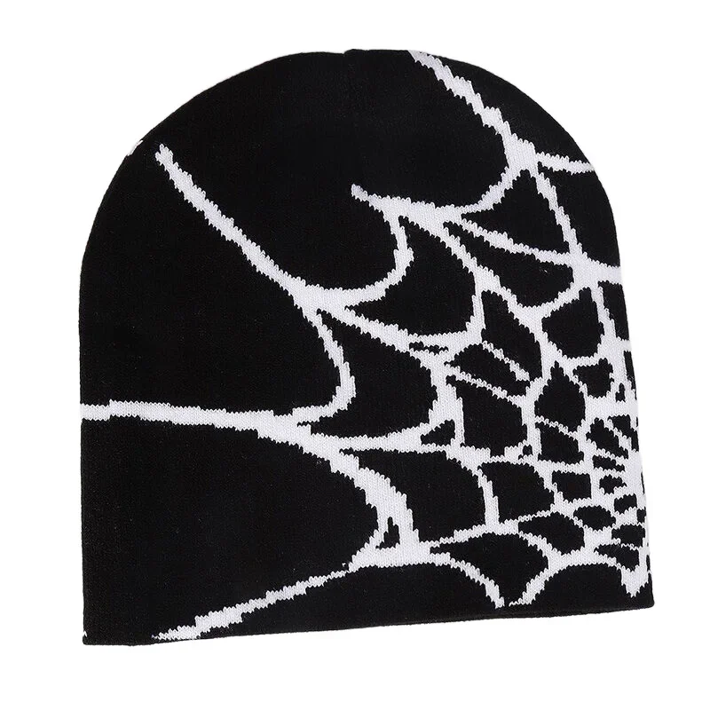 Autumn Winter Unisex Y2k Spider Web Beanies Women Men's White Black Acrylic Knitted Hats Streetwear