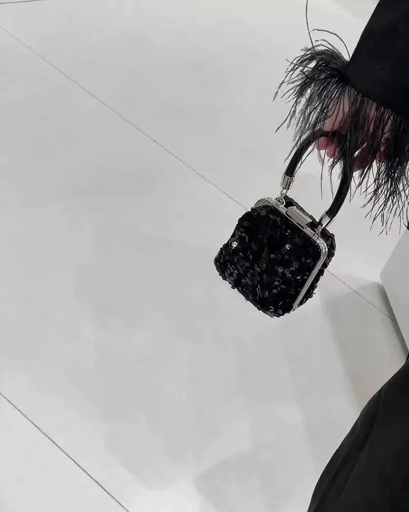 Bloom Beading Black Mini Y2k Women Vintage Handle Chic Messenger Hand Wallet Female Retro Square Bag Purse Aesthetic