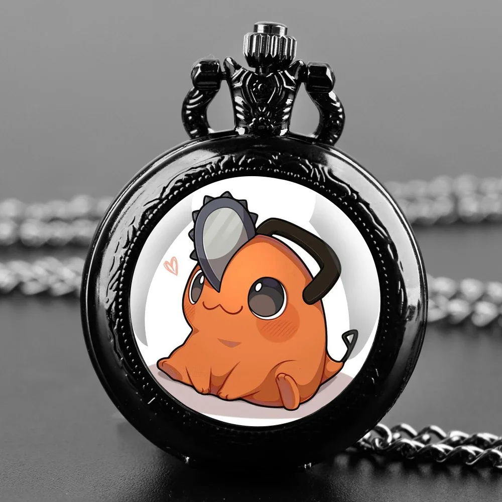 Orange Animal Cute Design Quartz Pocket Watch Silver Chain Pendant Pocket Watch Children Graduation Ceremony Bar Mitzvah Gift