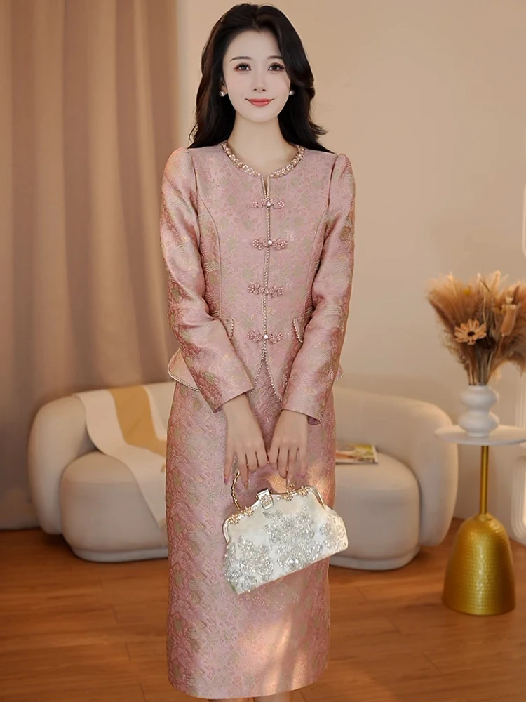 

Вечернее платье uyaya Jade Soft Light в китайском стиле, с цветочной вышивкой, высокой талией, длинными рукавами, средней длины, для свадьбы/торжества