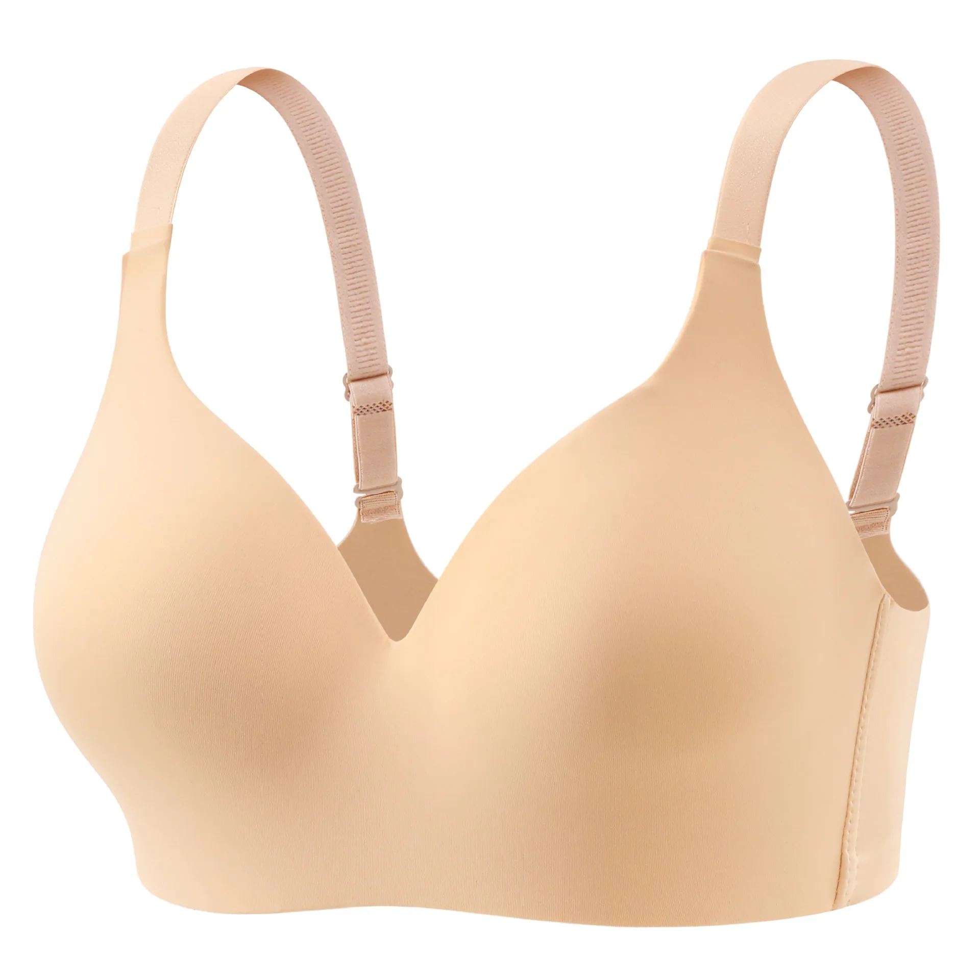 Back Double-row Clasp Teen Girls Bras Fixed Shoulder Straps Push-up Ladies' Brassiere Gathering Solid Color Women's Bra Wireless