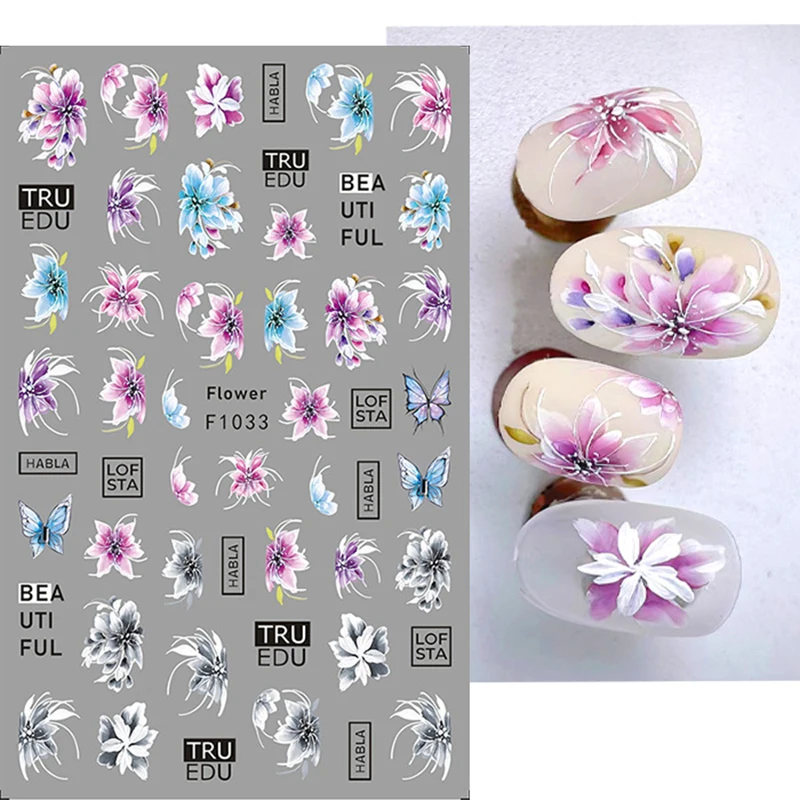 3d Nail Art Stickers Roze Vlinder Tulpen Bloemen Zelfklevende Sliders Nagel Stickers Decoratie Voor Nagel Tips Schoonheid