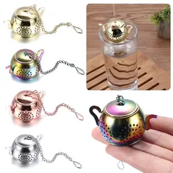 Teapot Shape Tea Strainer Stainless Steel Loose Tea Infuser with Chain Herbal Spice Filter Diffuser Kitchen Gadget Teaware