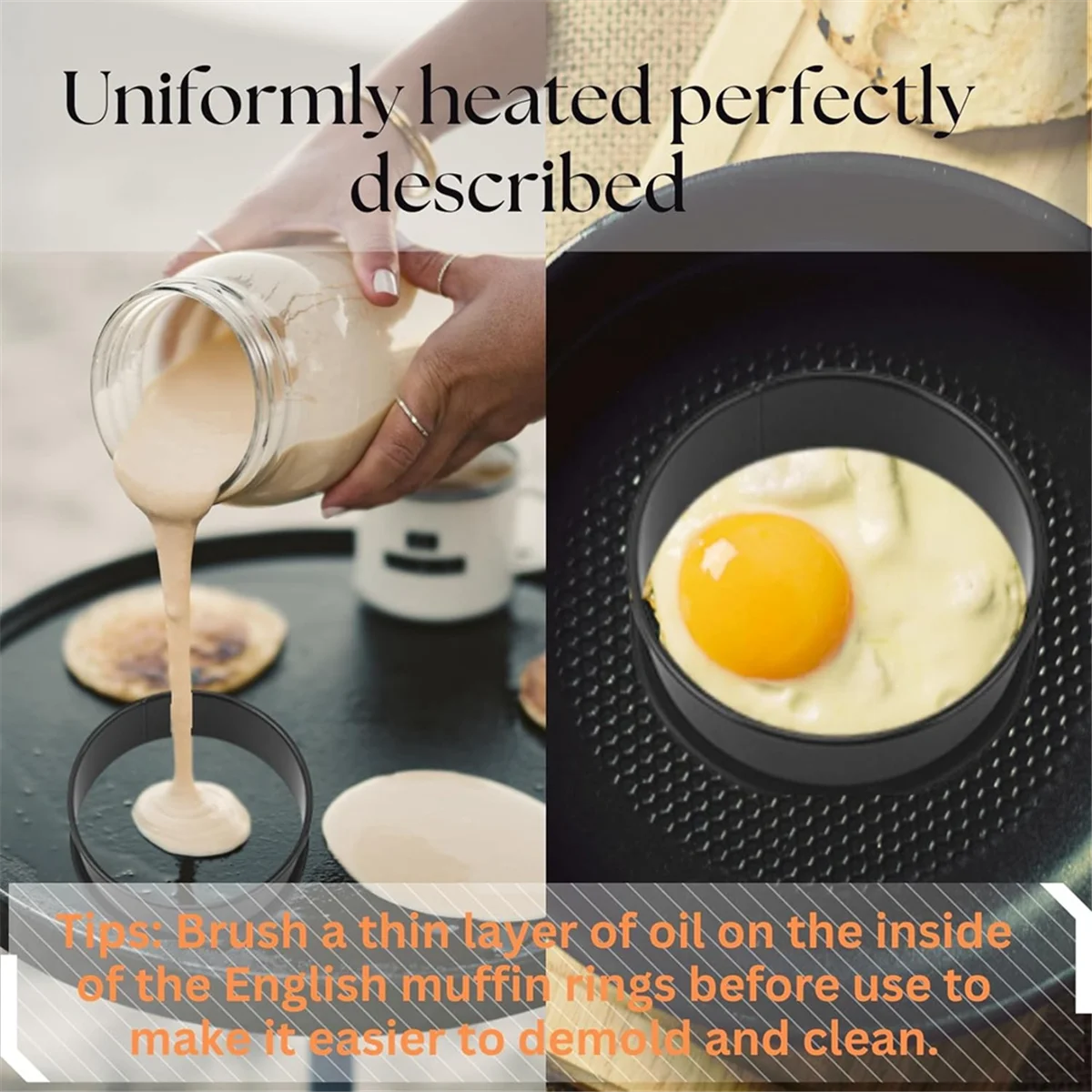 A88M, 8 упаковок, английские кольца для кексов из нержавеющей стали, 4-дюймовые кольца для пышек, антипригарная форма для кондитерских колец, кольца для яиц для жарки яиц