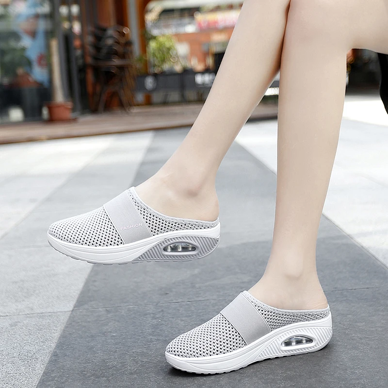 Women Wedge Slippers Anti-slip Casual Female Sandals Platform Retro Summer thick sole air cushion shock absorption outdoor Shoes