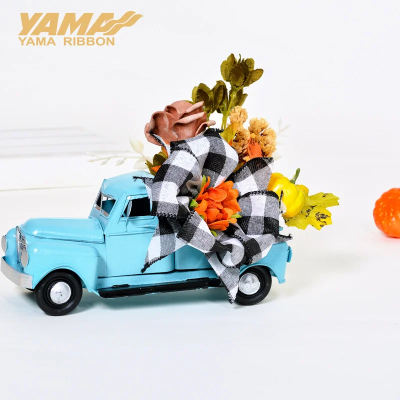 YAMA 10Yards/Roll 63mm Wired Edge Ribbons for DIY Christmas Tree Christmas Voucher Bows Decoration Liene Plaid Wired Edge Ribbon