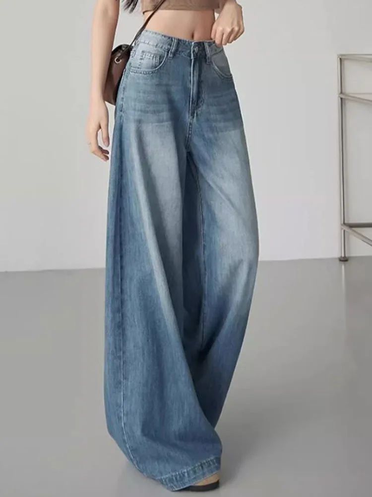 Wiosna Jesień Nowe Luźne Jeansy Proste Koreańska Moda Wysoki Stan Szerokie Nogawki Spodnie Denimowe Damskie Casual Streetwear Luźne Vaqueros Nowe