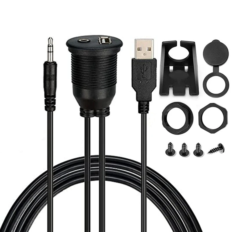 USB 3.0/USB 2.0 & 3.5mm AUX Extension Dash Flush Panel Mount Cable For Car Truck Boat Motorcycle Waterproof Cord 1m