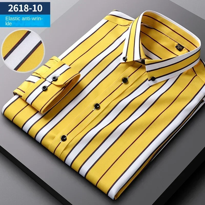 New elastic vertical stripes four seasons can be long-sleeved men\'s shirts  business slim non-ironing wrinkle-resistant shirts