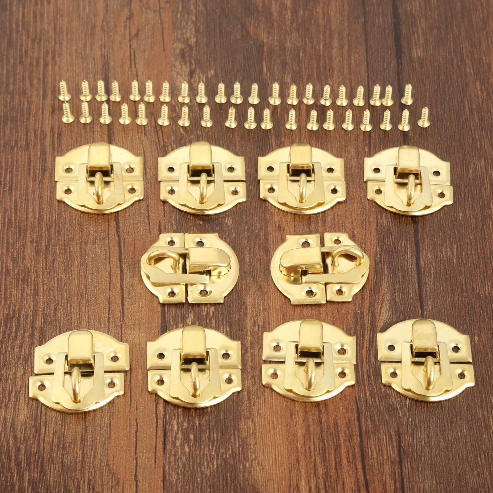 10pcs Golden Box Latch Clasps w/screws Alloy Jewelry Case Lock Pads 27mm Buckle Vintage Decor Furniture Hardware Accessories