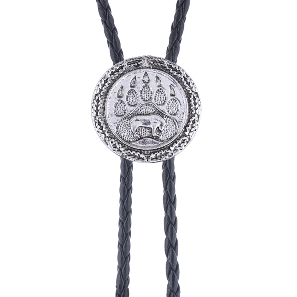 Round bear paw print bolo tie - fashionable and retro accessory