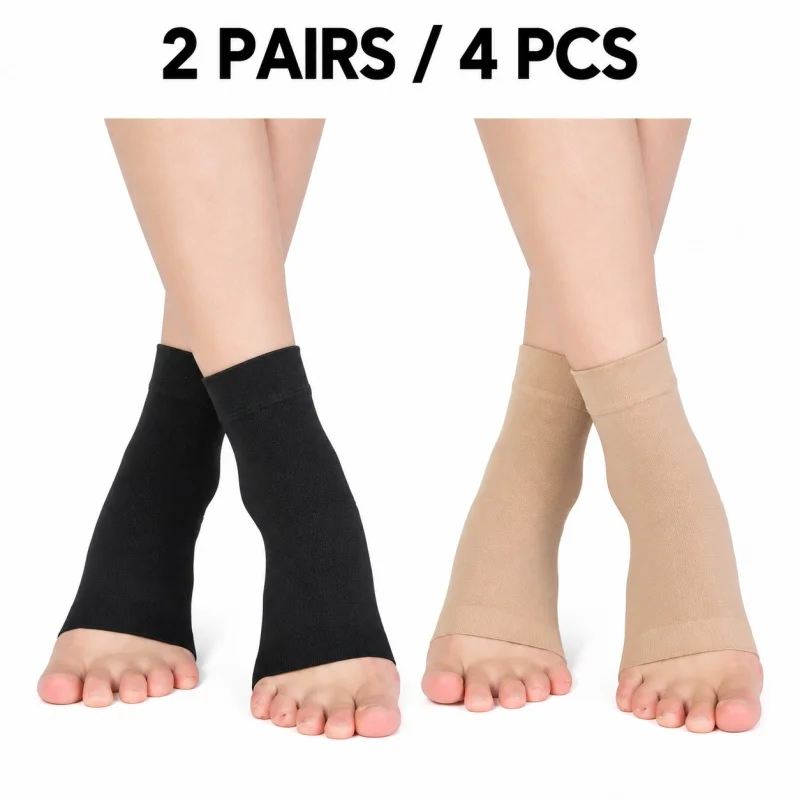 4pcs Ankle Support Sleeves Open Toe Compression Socks Elastic Foot Supports for Men Women Daily Wear