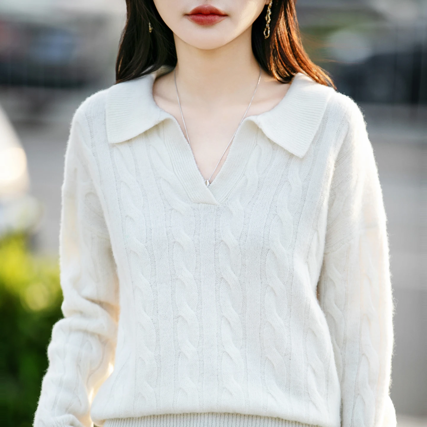 

100% Merino Wool Luxury Pullover Women Solid Color Polo Collar Knit Wide Skin Friendly Warm Soft Top Autumn Winter Clothing