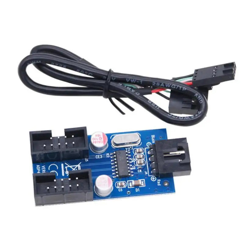 Motherboard USB 9Pin USB 2.0 Female Black Interface Header Splitter 1 To 2 Extension Cable Adapter 9-Pin USB HUB Connectors