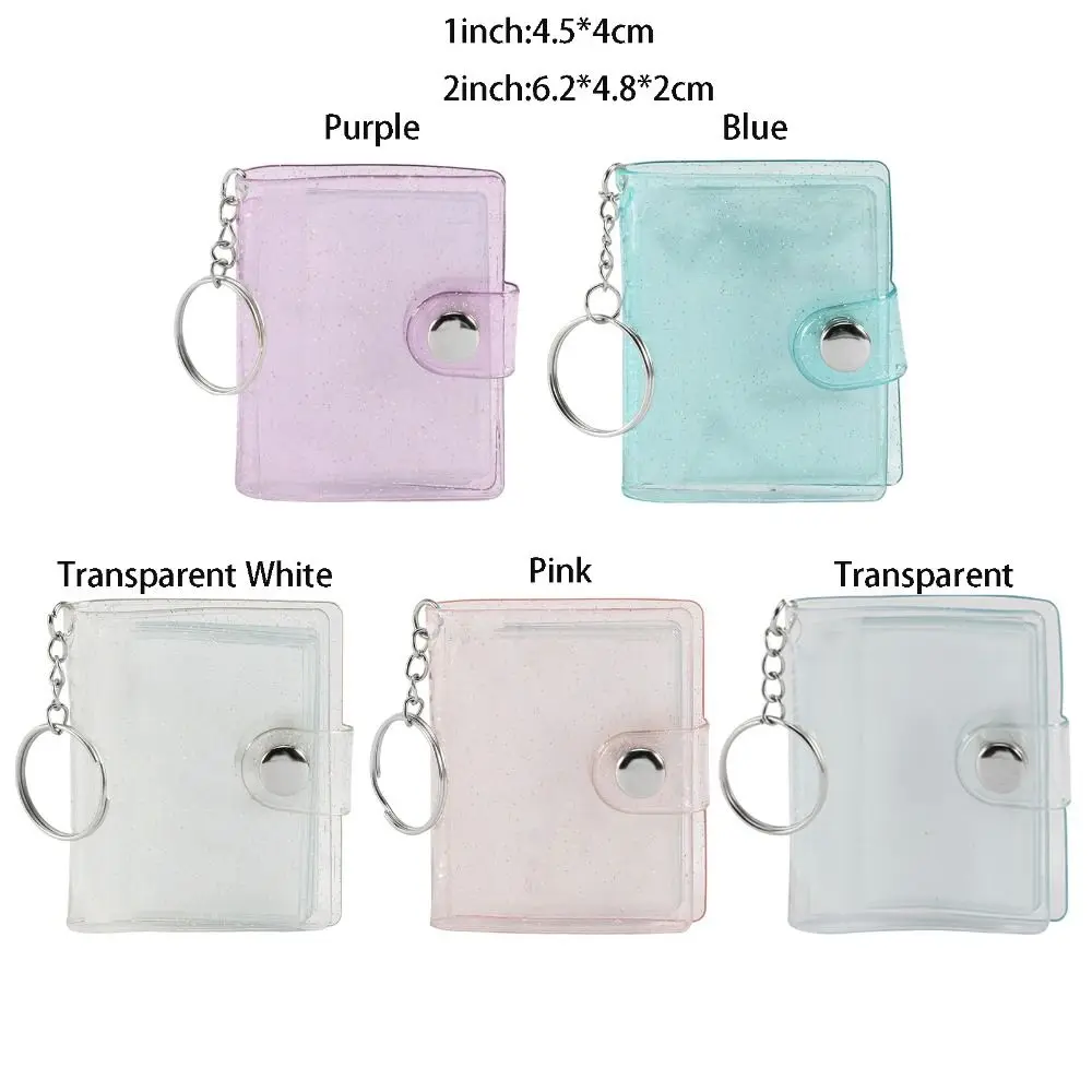 Mini Photo Album Women 2 Inch Storage Photo Card Holder Portable Pocket PVC Album with Keychain Backpack Keyring