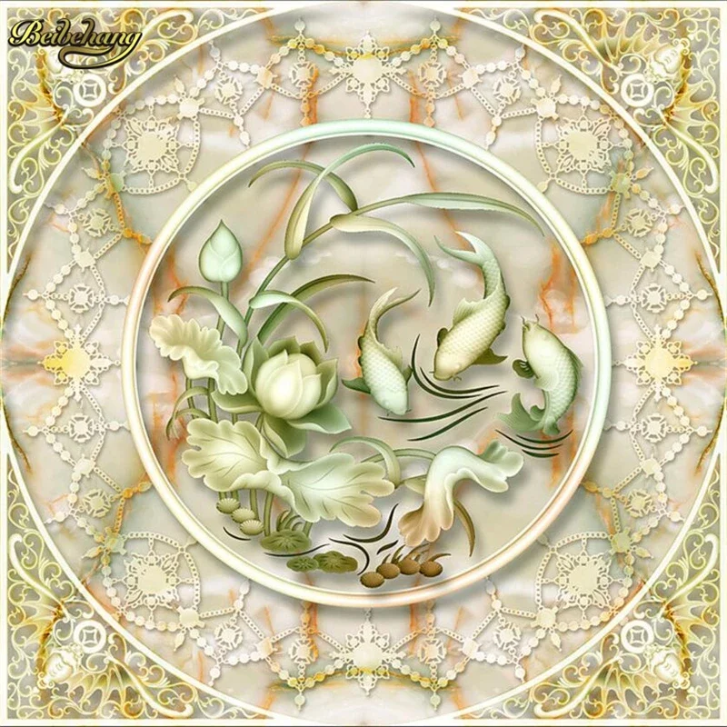beibehang European pattern lotus papel de parede 3D 3d floor tiles painting mural wallpaper for walls 3 d flooring wall paper